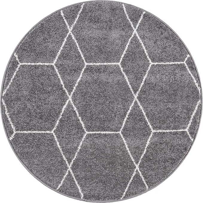 Unique Loom Trellis Frieze Collection Area Rug - Geometric (3' Round, Dark Gray/ Ivory)