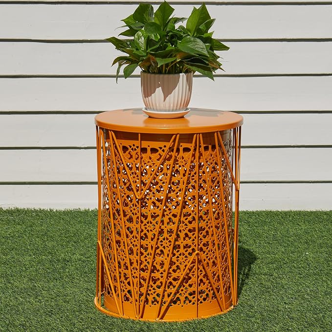 Y&M Outdoor Side Tables Set of 3, Metal Stacking Accent Tables, Round Patio Side End Tables for Outside, Poolside, Garden, Balcony, Indoor & Outdoor, Orange