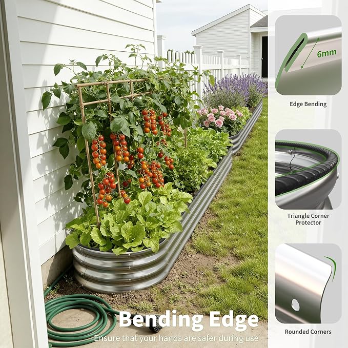Planters for Outdoor Plants, 8×2×1ft for Outdoor Garden Box with Easy Assembly,Oval Large Galvanized Gardening Raised Bed for Vegetables, Fruits, Flower Silver