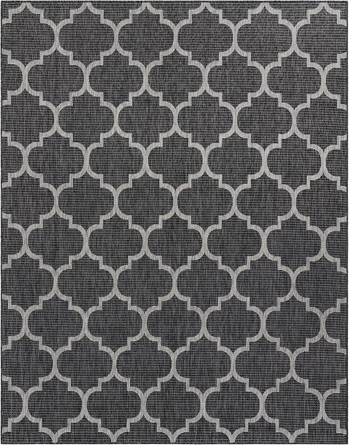 Unique Loom Outdoor Trellis Collection Area Rug (7' 10" x 10' Rectangle Black/Ivory)