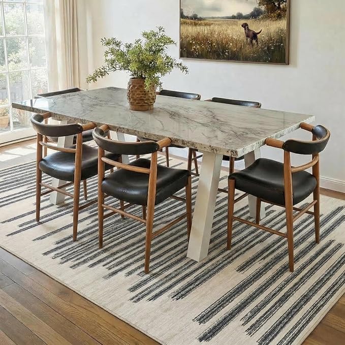 GarveeHome 5x7 Non Slip Striped Area Rug for Living Room Bedroom Classroom | Modern Minimalist Washable Low Pile Indoor Carpet Stain Resustant Rugs for Guest Room Home Office, Black Grey