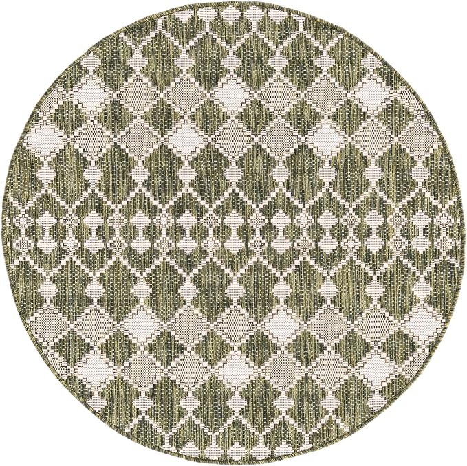 Unique Loom Outdoor Trellis Collection Area Rug - Traliccio (4' 1" Round, Green/ Ivory)