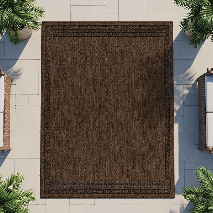 Washable Outdoor Rug 9x12 Modern Area Rugs Outdoor Carpets Bordered Pattern Non Shedding Waterproof Easy Clean Patio Deck Porch Living Room Bedroom Garden RV (9 X 12 Gold)