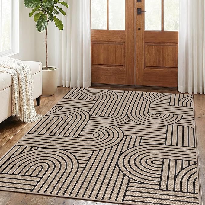 GarveeHome Rainbow Easy Jute Rug 5x7 Washable Abstract Non Slip Living Room Bedroom Rug, Non Skid Backing Non Shedding Accent Carpet for Dining Room Office