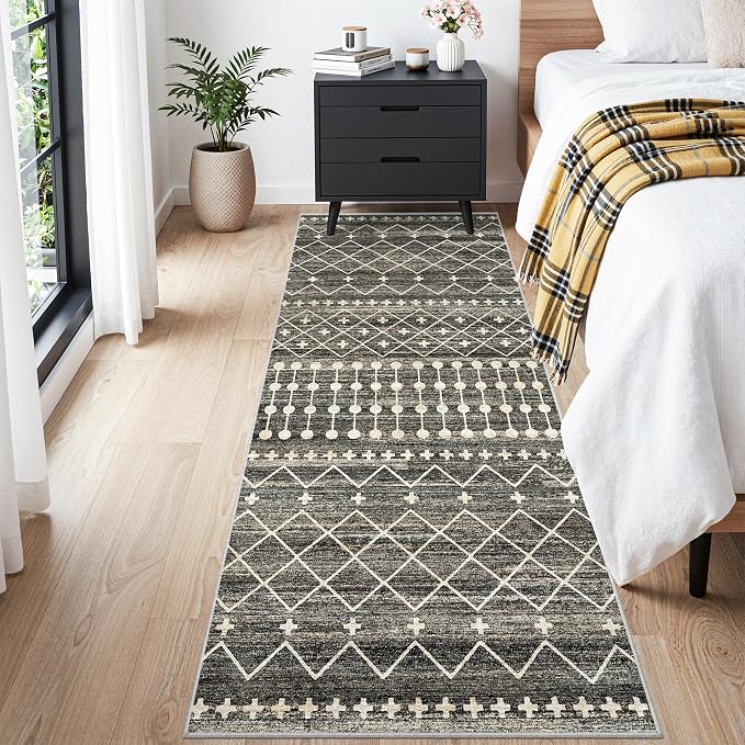 Miukiki 3x8 Washable Runner Rug Hallway Soft Non Slip Indoor Rug Black | Low Pile Kitchen Runner Rug for Entryway Kitchen Hallway Bedroom, Stain Resistant Carpet with Foldable for Easy Care