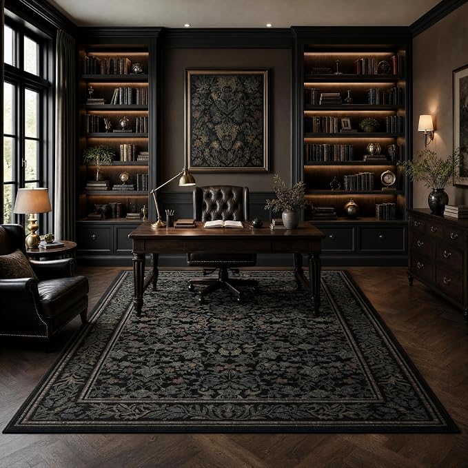 GarveeHome 6x9 Area Rugs for Living Room: Washable Bedroom Rug Black | Boho Vintage Non Slip Soft Low Pile Stain Resistant Indoor Carpet for Farmhouse Dining Room Nursery Home Office