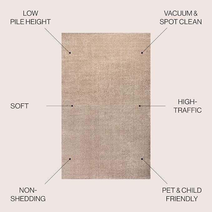 JONATHAN Y Haze Solid Low-Pile Beige 5x5 Square Indoor Area Rug, Coastal,Bohemian,Minimalist,Classic, Easy-Cleaning for Living Room,Bedroom,Kitchen,Pet Friendly,Non-Shedding (SEU100G-5SQ)