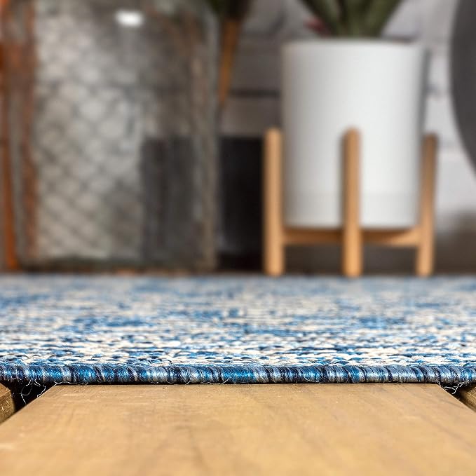 JONATHAN Y Medallion Weave Indoor Outdoor Square Area Rug 5X5 Navy/Gray, Sinjuri Textured for Backyard, Patio, Porch, Easy-Cleaning, High Traffic, Pet-Friendly, Non-Shedding (SMB101B-5SQ)