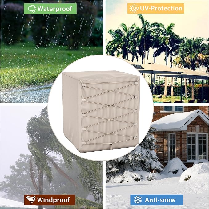 Air Conditioner Cover for Outside Units - Central AC Condenser Cover - Dual Shoelace Drawstring for Snug Fit