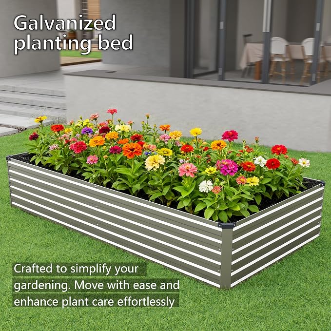 DIIYIV 12x2x1.5FT Galvanized Raised Garden Bed,Vegetable Boxes-Rectangle Metal Flower Box,Large Planter Raised Beds Outdoor Garden for Planting,Fruit,Herb-Silver