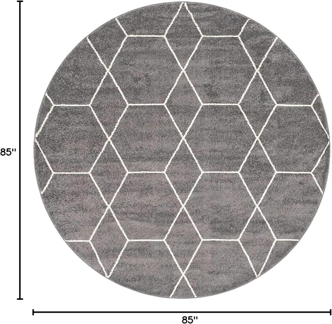 Unique Loom Trellis Frieze Collection Area Rug - Geometric (7' Round, Dark Gray/ Ivory)