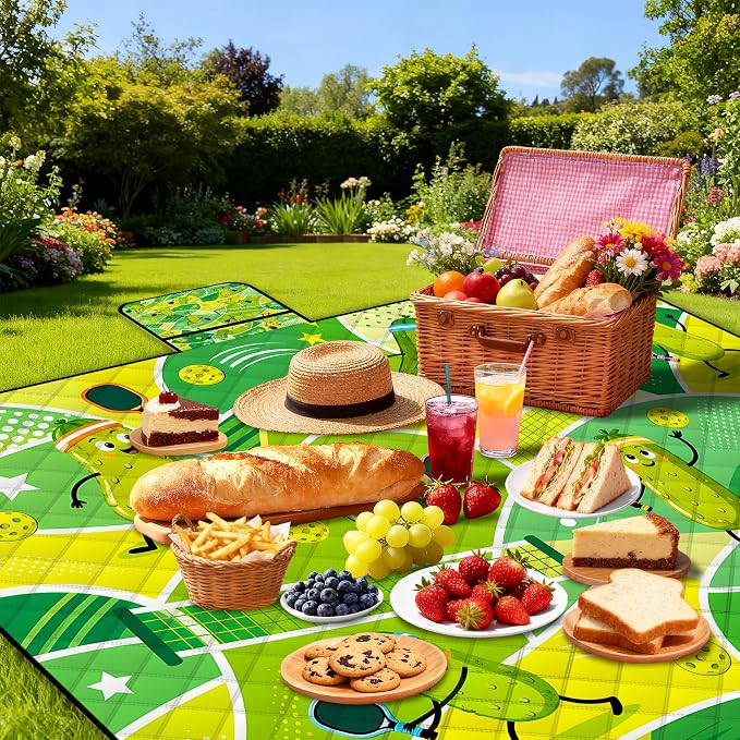 Extra Large Picnic Blanket Waterproof,80"x 80"Foldable Machine Washable Outdoor Blanket,Cucumber Beach Blanket for 6-8 Adults,Picnic Mat Suitable for Indoor Crawling,Park Beach,Camping,Hiking,Travel