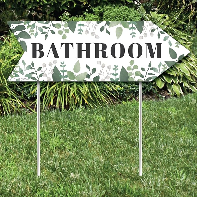 Big Dot of Happiness Boho Botanical Wedding Bathroom Signs - Greenery Wedding Sign Arrow - Double Sided Directional Yard Signs - Set of 2 Bathroom Signs