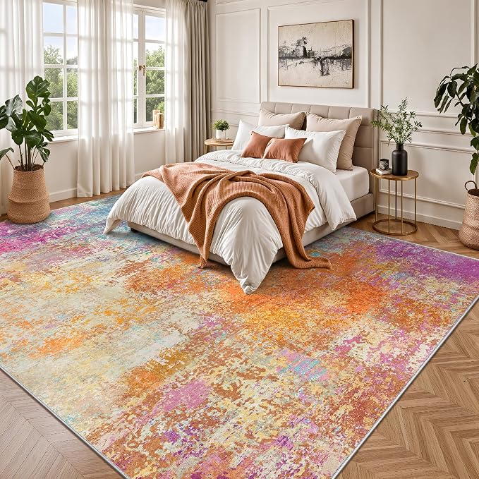 8x10 Area Rugs, Abstract Modern Ultra Soft Washable Rug, Non Slip Carpet with Rubber Back Stain Resistance Rugs for Living Room, Bedroom, Dining Room Decor(Starlight)