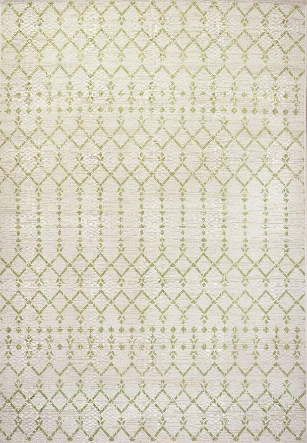 JONATHAN Y Moroccan Geometric Indoor Outdoor Area Rug 8X10 Cream/Green, Ourika Textured Weave for Backyard, Patio, Porch, Easy-Cleaning, High Traffic, Pet-Friendly, Non-Shedding (SMB108M-8)