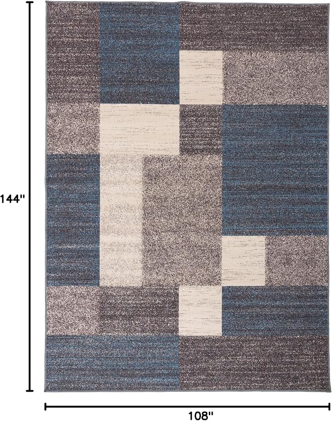Rugshop Geometric Boxes Non-Slip Contemporary Area Rug Blue 9' x 12' | Non-Shedding, Rectangular, Size 9' x 12', Living Room, Bedroom, Dining Room, Home Office, Kitchen, Entryway, Hallway, Nursery