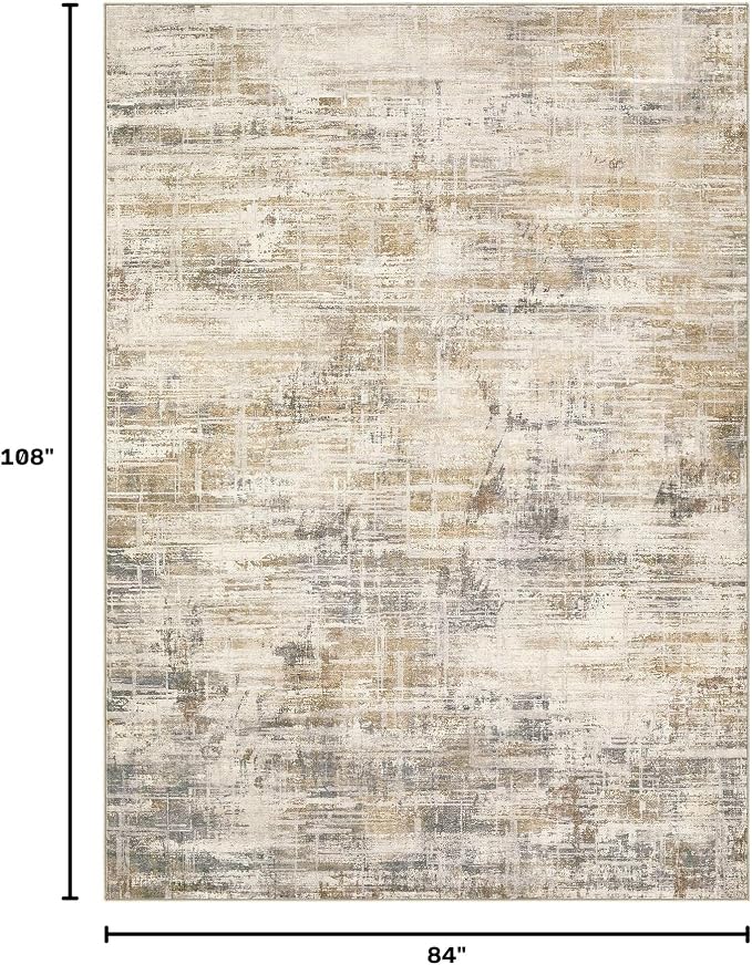 UERMEI 7x9 Area Rug for Living Room Washable Abstract Golden Brown Carpet | Low Pile Non-Slip Soft Neutral Modern Kid Pet Friendly Large Rugs For Bedroom Dining Room Nursery Office Indoor Decor