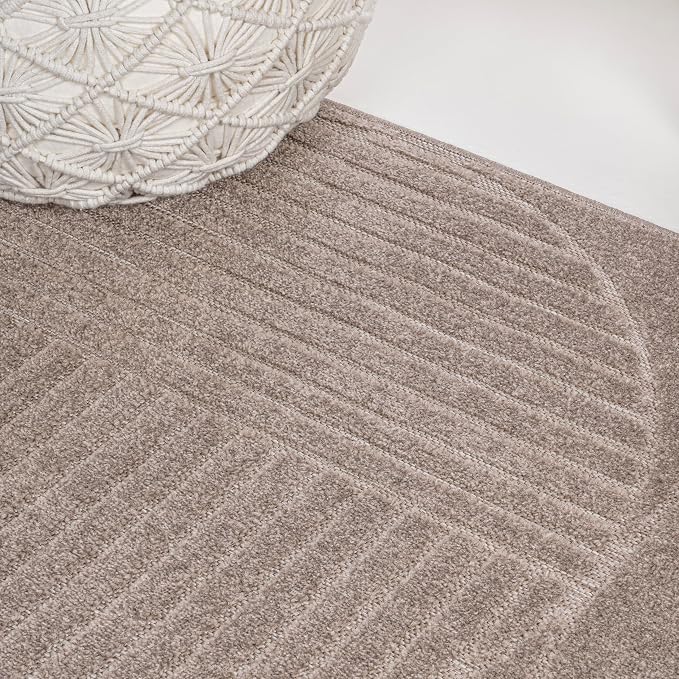 JONATHAN Y Nordby High-Low Arch Striped Indoor/Outdoor Area Rug, 8x10, Taupe/Beige, for Patio, Backyard, Living Room, Bedroom, Office, Hose-Washable (SCN104D-8)