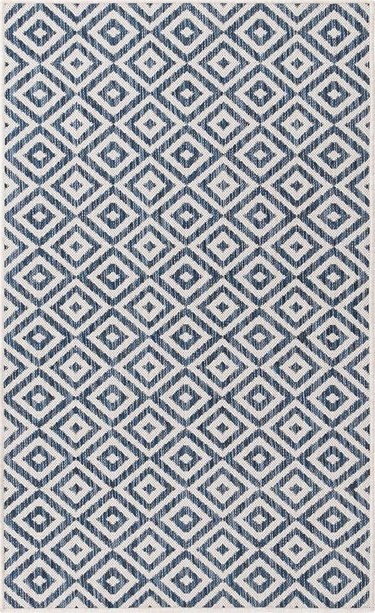 Unique Loom Outdoor Collection Area Rug - Costa Rica (3' 3" x 5' 3" Rectangle, Blue/ Ivory)