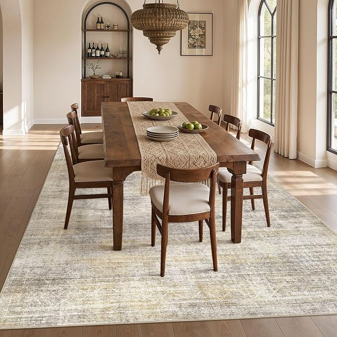 cotiled Boho 5x7 Area Rugs for Living Room: Soft Moroccan Washable Rug | Solve Modern Neutral Trendy Home Decor - Stain Resistan Indoor Carpet for Bedroom Dining Room Gold Brown