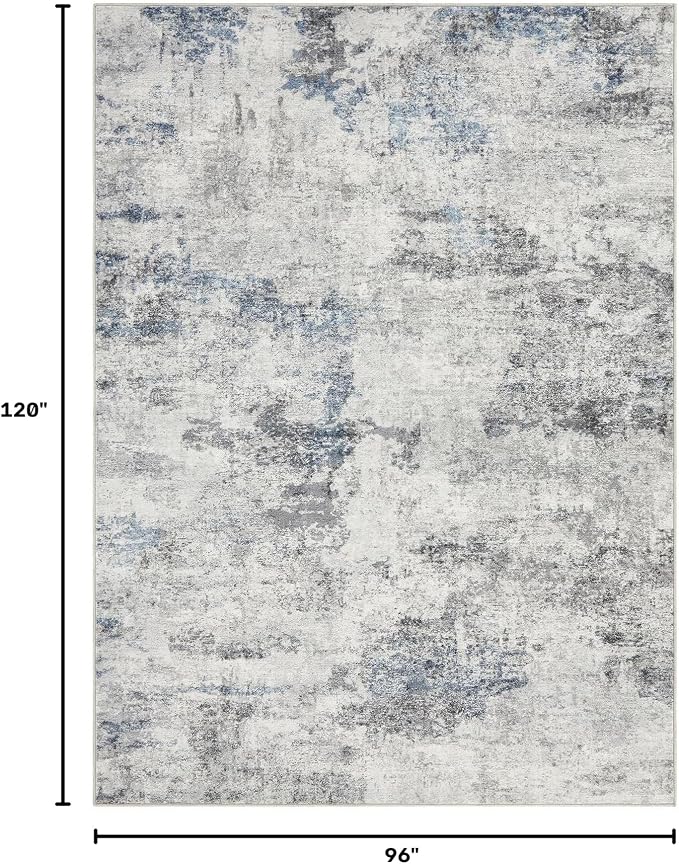 DMOYEST 8x10 Area Rug for Living Room Washable Abstract Indoor Carpet | Neutral Modern Low Pile Rugs Kid & Pet Friendly Large Soft Thin Carpet for Bedroom Dining Room - Grey Blue