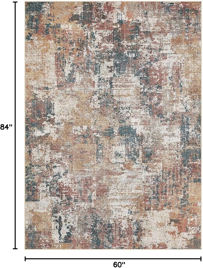 Tortania Washable 5x7 Area Rug for Living Room: Modern Abstract Neutral Large Soft Thin Rugs - Non Slip Indoor Carpet for Bedroom Dining Room Office Nursery Home Floor Decoration - Colorful Multi