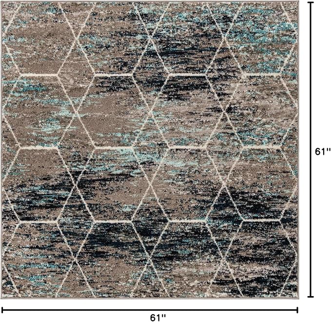Unique Loom Trellis Frieze Collection Area Rug - Geometric (5' Square, Blue Multi/ Ivory)