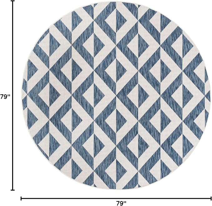 Unique Loom Outdoor Collection Area Rug - Napa (6' 7" Round, Blue/ Ivory)