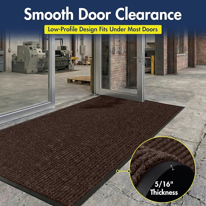 Notrax 109 Industrial Door Mat, 4' x 8' Large Entrance Mat, Heavy Duty Commercial Rugs for Entryway, Welcome Lobbies, Garage, and Mudroom, Made in the USA, Brown, Brush Step 109S0048BR