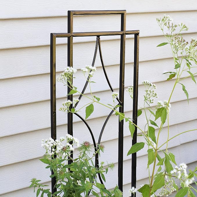Sunnydaze 2-Piece Chic Diamonds Garden Trellis for Climbing Plants - Outdoor Decorative Metal Flower Trellis - 48-Inch Tall - Black