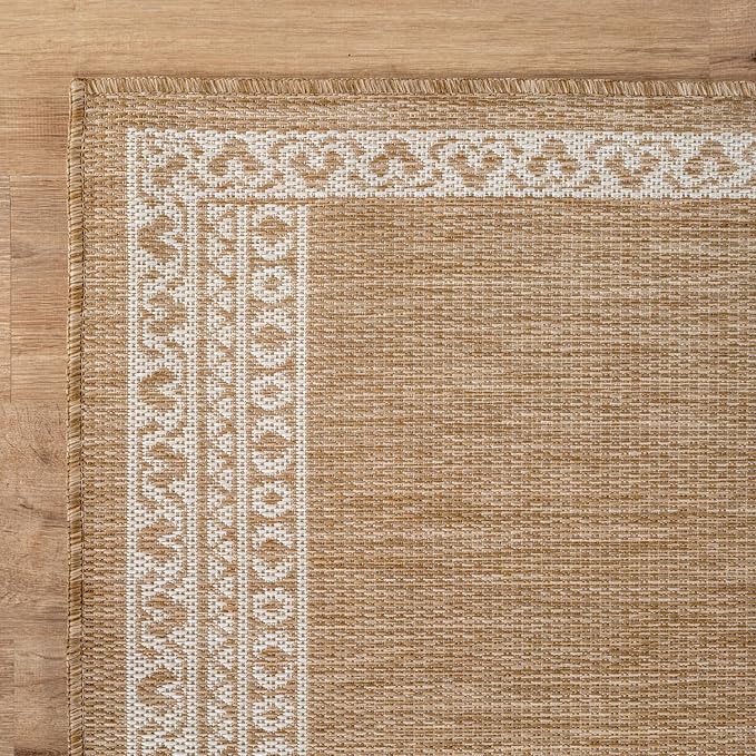 Washable Outdoor Rug 6x9 Modern Area Rugs Outdoor Carpets Bordered Pattern Non Shedding Waterproof Easy Clean Patio Deck Porch Living Room Bedroom Garden RV (6 X 9 Natural)
