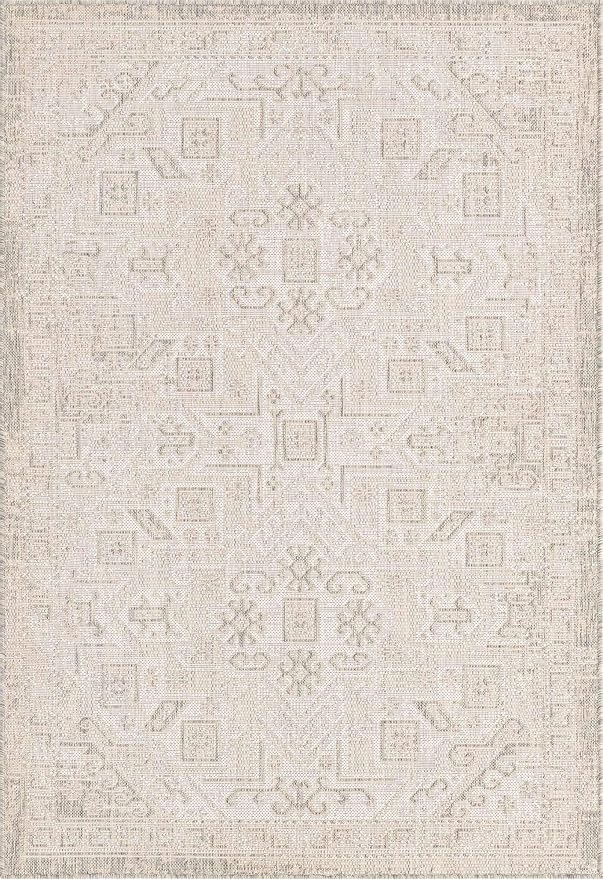 Unique Loom Outdoor Aztec Collection Area Rug - Coba (4' 1" x 6' 1" Rectangle, Light Gray/ Ivory)