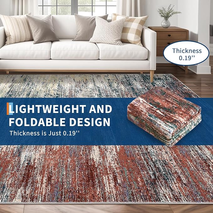 ROYHOME Washable Runner Rug 2x6 Modern Abstract Kitchen Rugs, Red Multi | Non Slip Bathroom Rug, Low Pile Laundry Room Soft Long Carpet for Hallway Bedroom Entryway