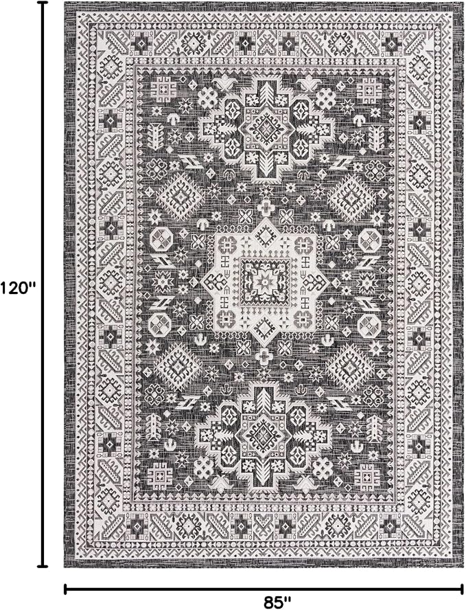 Unique Loom Outdoor Aztec Collection Area Rug - Chalca (7' 1" x 10' Rectangle, Charcoal Gray/ Ivory)