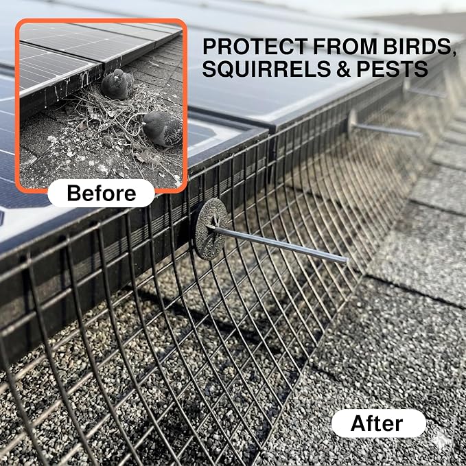 MaPorch Solar Panel Bird Guard Mesh Screen - 6 in x 120 ft Black PVC Coated Galvanized Steel - Solar Panel Netting Mesh - Includes 80 Clips, Scissors & Gloves for Easy DIY Install | With 80 Fasteners, Gloves & Scissors - PVC Coated Wire Screen - Water ...