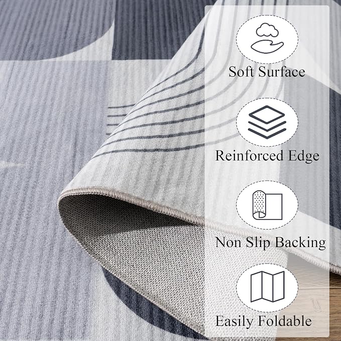Soft Modern Geometric Abstract Machine Washable Large 6x9 Area Rug | Grey Rugs for Bedroom Living Room, Non-Shedding Faux Wool Indoor Throw Floor Carpet for Office Entryway Dining Room Decor