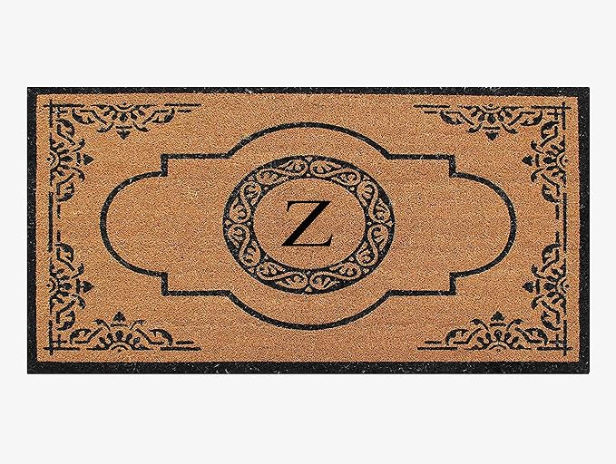 A1 Home Collections First Impression Hand Crafted Abrilina Entry Coir Monogrammed Double Doormat, 72" L x 36" W, X-Large