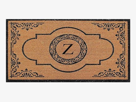 A1 Home Collections First Impression Hand Crafted Abrilina Entry Coir Monogrammed Double Doormat, 72" L x 36" W, X-Large