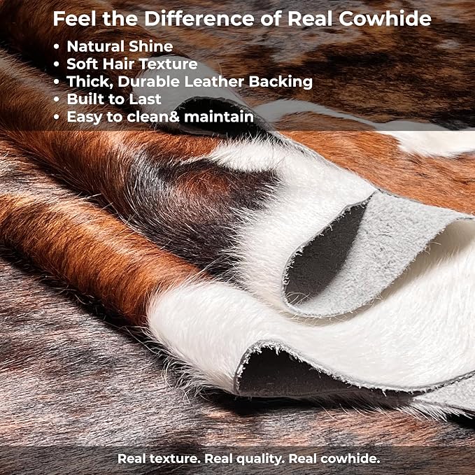 rodeo Genuine Cowhide Rug - Real Cow Hide Rug Large for Living Room & Bedroom - Western Rugs for a Natural Western Home Decor Ambiance - Rustic Cow Print Carpet Decor - 5x6 ft, Tricolor