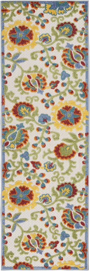 Nourison Home Aloha Ivory Multicolor 2' x 6' Area Rug - Easy Clean, Non Shedding, Bed Room, Living Room, Dining Room, Kitchen (6' Runner)