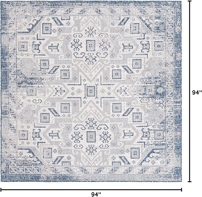 Unique Loom Outdoor Aztec Collection Area Rug - Coba (7' 10" Square, Blue/ Ivory)
