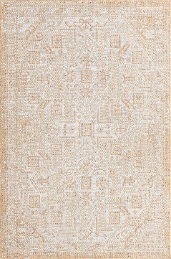 Unique Loom Outdoor Aztec Collection Area Rug - Coba (5' 3" x 8' Rectangle, Natural/ Ivory)