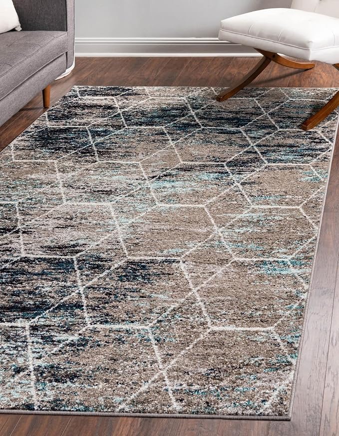 Unique Loom Trellis Frieze Collection Area Rug - Geometric (2' x 3', Blue Multi/ Ivory)