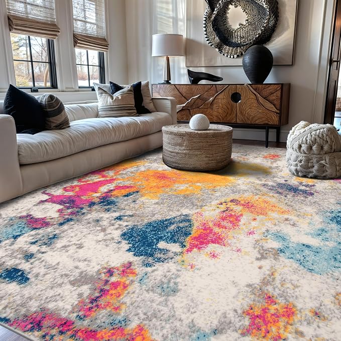 Rugshop Modern Abstract Living Room Non-Shedding Area Rug Multi 5' x 7' | Rectangular, Size 5' x 7', Bedroom, Dining Room, Home Office, Kitchen, Entryway, Hallway, Nursery, Kids Room, Guest Room