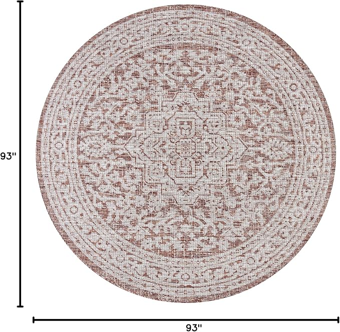 JONATHAN Y Medallion Weave Indoor Outdoor Round Area Rug 8 Ft Red/Taupe, Sinjuri Textured for Backyard, Patio, Porch, Easy-Cleaning, High Traffic, Pet-Friendly, Non-Shedding (SMB101A-8R)