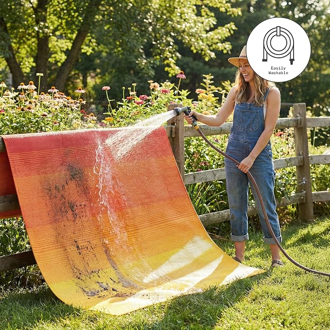 Fab Habitat Outdoor Rug - Waterproof, Fade Resistant, Crease-Free - Premium Recycled Plastic - Ombre - Large Patio, Deck, Sunroom, Camping, RV - Big Sur - Sunset - 6 x 9 ft