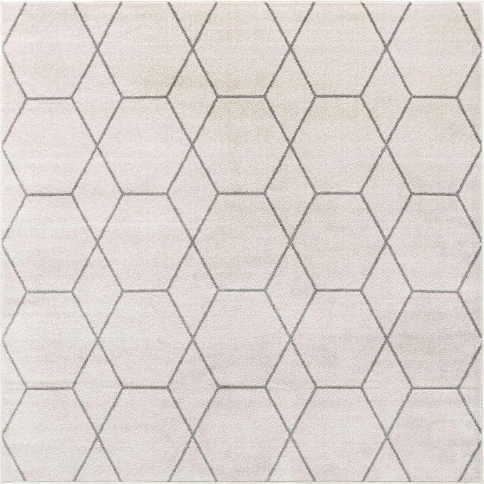 Unique Loom Trellis Frieze Collection Area Rug - Geometric (7' 10" Square, Ivory/ Gray)