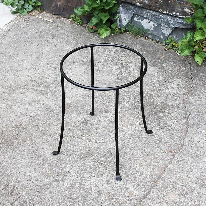 Fb14 Ring Wrought Iron Metal Plant Birdbath Bowl Stand Flowerpot Holder Black for Indoor Outdoor Garden Patio Yard Decorative Display Support Durable Classic Design Use Home Decor Style