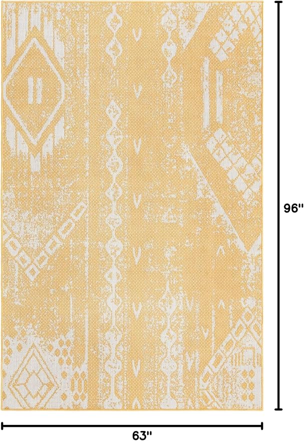 Unique Loom Outdoor Bohemian Collection Area Rug - Anthro (5' 3" x 8' Rectangle, Yellow/ Ivory)