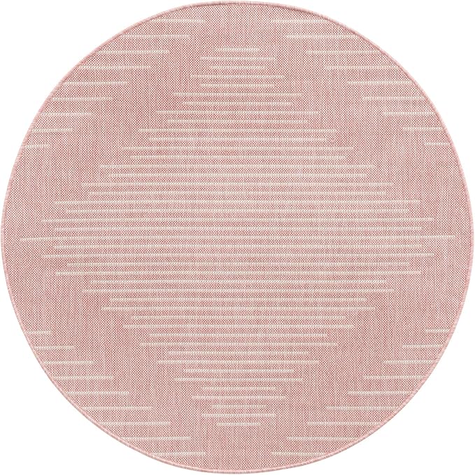 Unique Loom Outdoor Modern Collection Area Rug - Tambor (4' 1" Round, Pink/ Ivory)